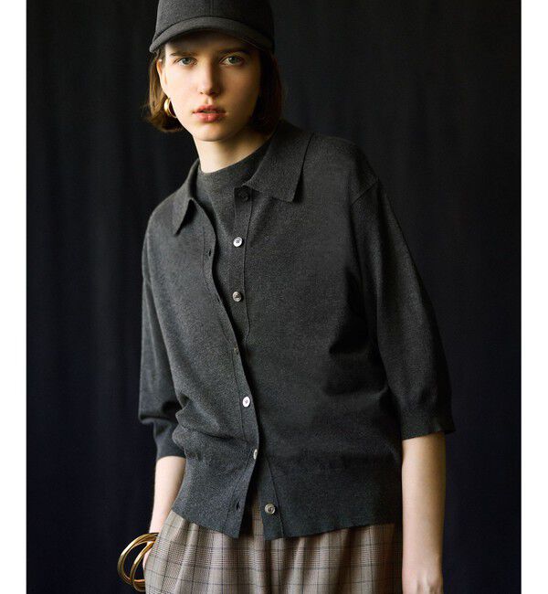 23区「【洗える/吊り干しOK】ヴィスコースストレッチ ポロニット カーディガン」|カーディガン|