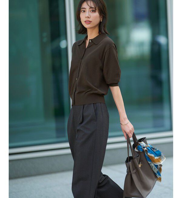 23区「【洗える/吊り干しOK】ヴィスコースストレッチ ポロニット カーディガン」|カーディガン|