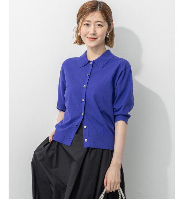 23区「【洗える/吊り干しOK】ヴィスコースストレッチ ポロニット カーディガン」|カーディガン|ブルー系