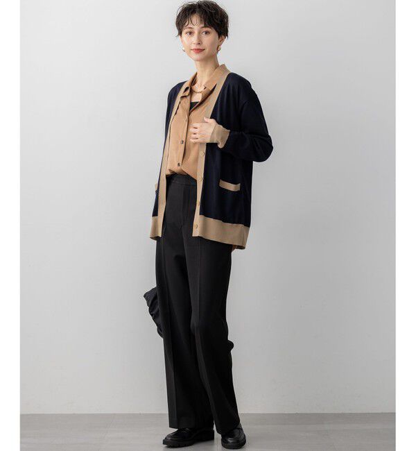 23区「【洗える】サステナブルウール Vネック バイカラー カーディガン」|カーディガン|