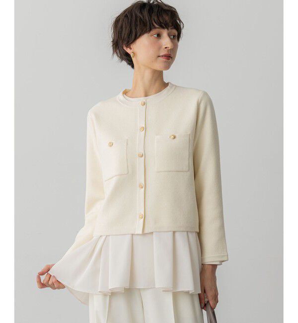 23区「【洗える】ベロアニット カーディガン」|カーディガン|アイボリー系