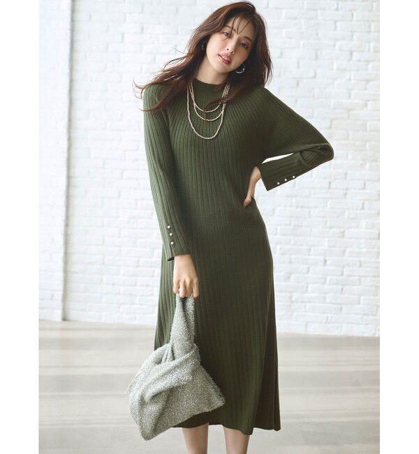 ANY SIS「【洗える】求心リブニット ワンピース」|ワンピース|カーキ