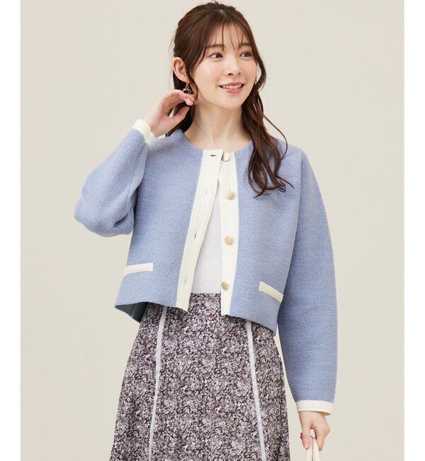 ANY SIS「バイカラーラメニット カーディガン」|カーディガン|ブルー&times;オフ
