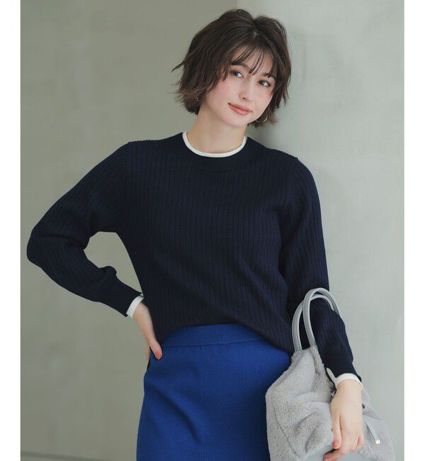 ANY SIS「【WEB・一部店舗限定】ダブルカラー ニット」|ニット・セーター|ネイビー