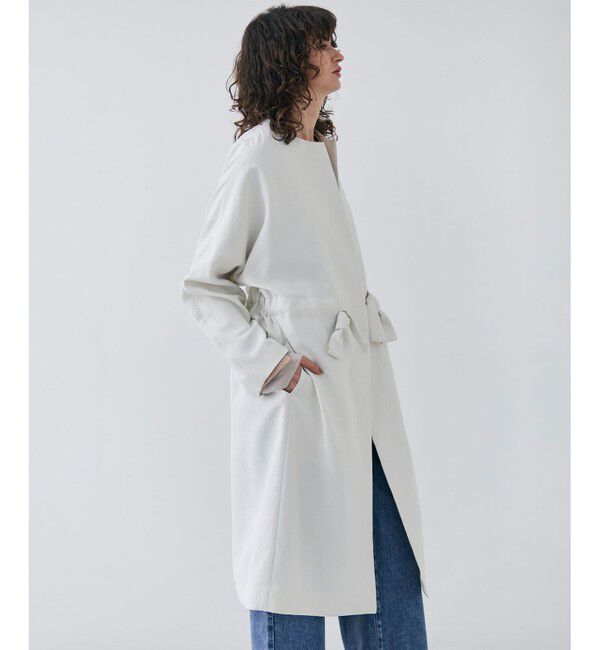 BEIGE,「【洗える】PORDIC / ドロスト付きロングスプリングコート」|ノーカラーコート|Ecru
