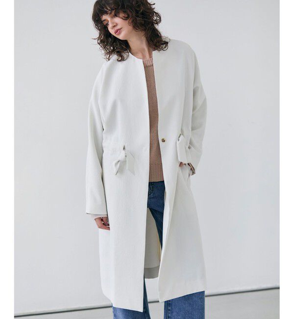 BEIGE,「【洗える】PORDIC / ドロスト付きロングスプリングコート」|ノーカラーコート|