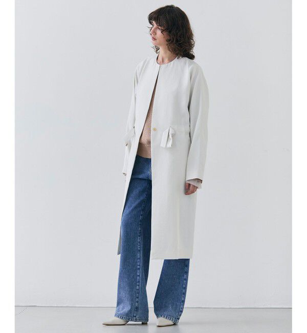 BEIGE,「【洗える】PORDIC / ドロスト付きロングスプリングコート」|ノーカラーコート|