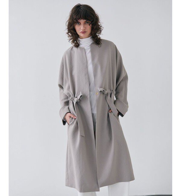 BEIGE,「【洗える】PORDIC / ドロスト付きロングスプリングコート」|ノーカラーコート|Taupe