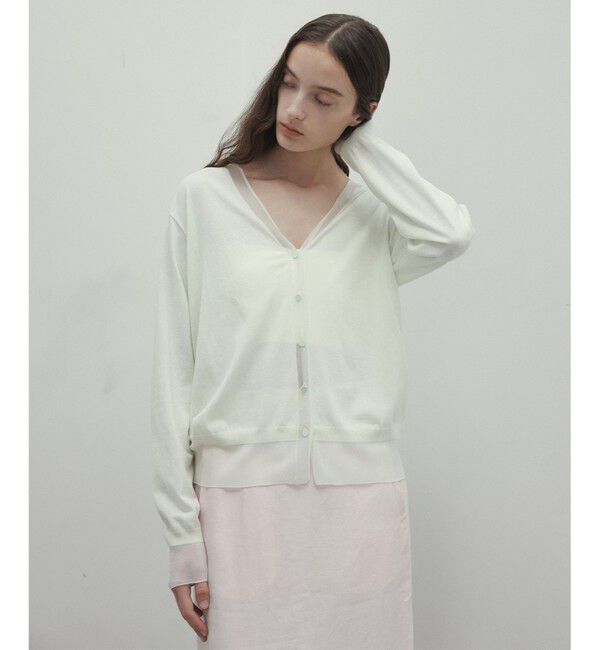 BEIGE,「【洗える】JULIE / シルク混シアーVネックカーディガン」|カーディガン|