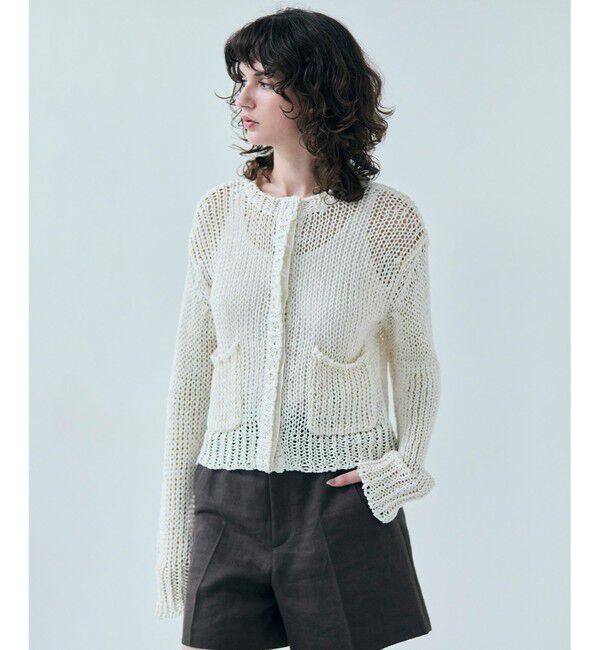 BEIGE,「【洗える】THYME / クルーネックコットンメッシュカーディガン」|カーディガン|Ecru