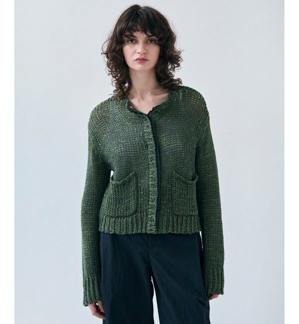 BEIGE,「【洗える】THYME / クルーネックコットンメッシュカーディガン」|カーディガン|Olive
