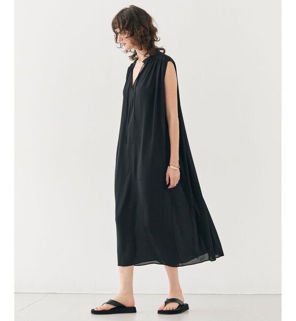 BEIGE,「【洗える】MUSCARI / ソフトシルクスキッパードレス」|ワンピース|Black