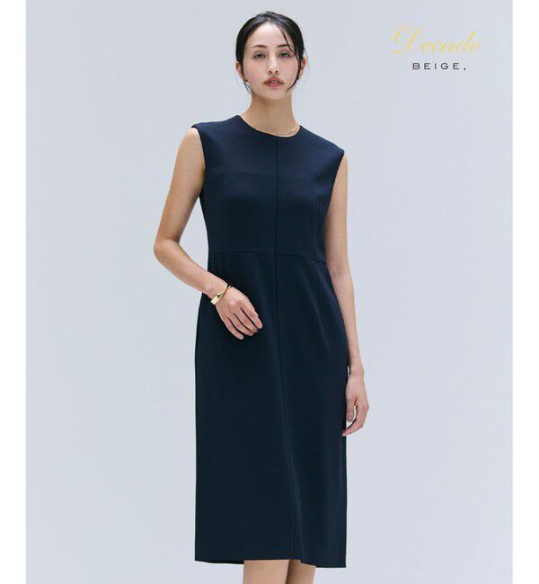 BEIGE,「【洗える】CINDY / クルーネックノースリーブワンピース」|ワンピース|Navy x Black