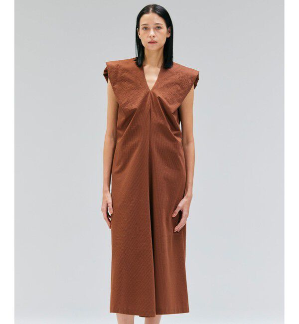 BEIGE,「【洗える】SCALA / コットンリネンボリュームスリーブワンピース」|ワンピース|Brown