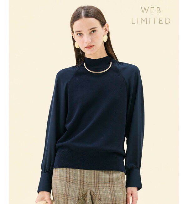 BEIGE,「【WEB限定・洗える】LECERF / 異素材ドッキングストレッチニット」|ニット・セーター|Navy