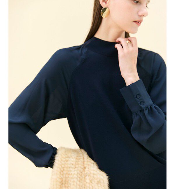 BEIGE,「【WEB限定・洗える】LECERF / 異素材ドッキングストレッチニット」|ニット・セーター|