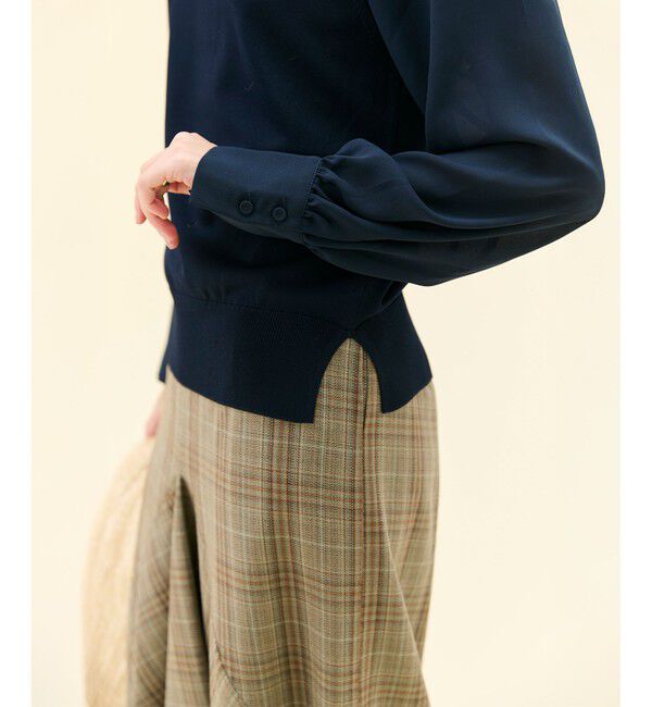 BEIGE,「【WEB限定・洗える】LECERF / 異素材ドッキングストレッチニット」|ニット・セーター|