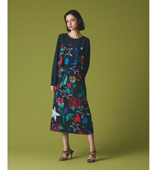 Grace Class「プリントコンビドレス」|ワンピース|ネイビー