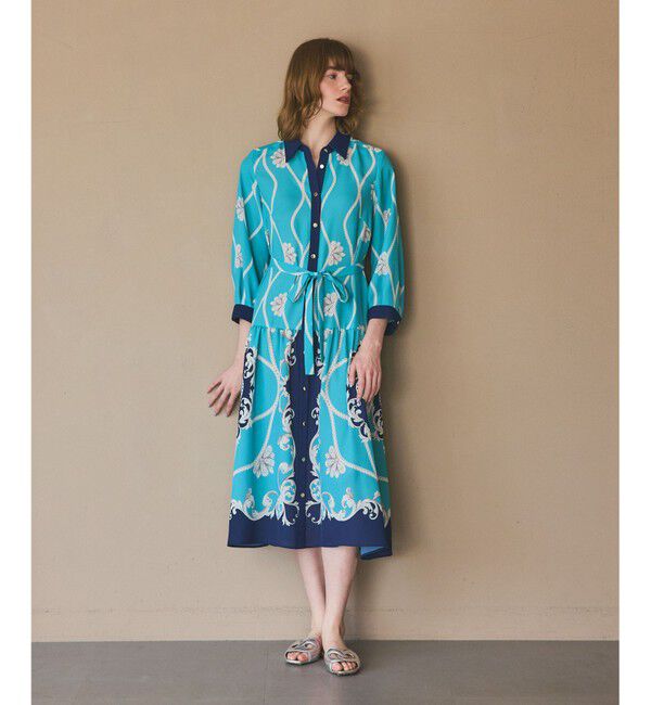 Grace Class「スカーフプリントシャツワンピース」|ワンピース|ブルー