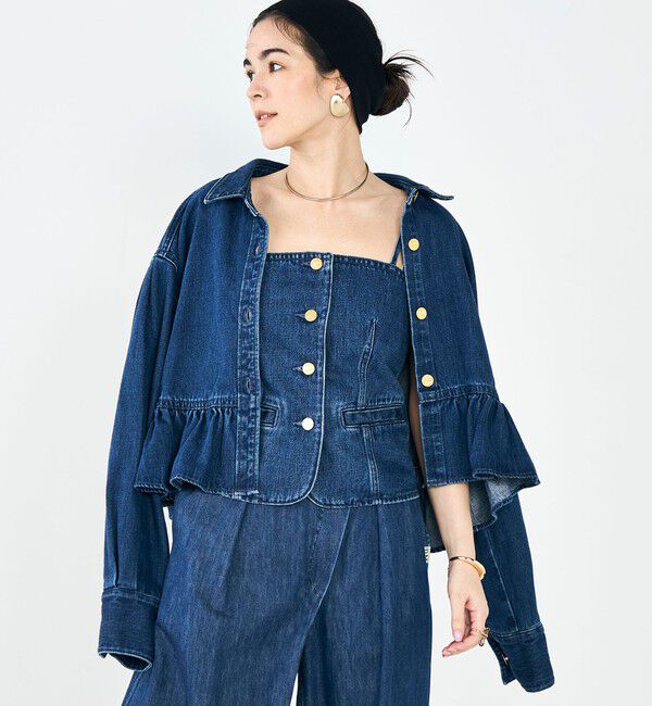 Rie Miller「【RM denim】裾フリルショート丈Gジャン」|ブルゾン・スタジャン|