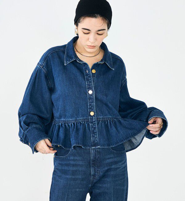 Rie Miller「【RM denim】裾フリルショート丈Gジャン」|ブルゾン・スタジャン|