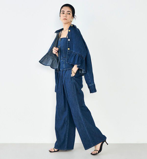 Rie Miller「【RM denim】裾フリルショート丈Gジャン」|ブルゾン・スタジャン|