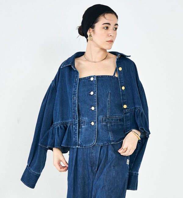 Rie Miller「【RM denim】裾フリルショート丈Gジャン」|ブルゾン・スタジャン|