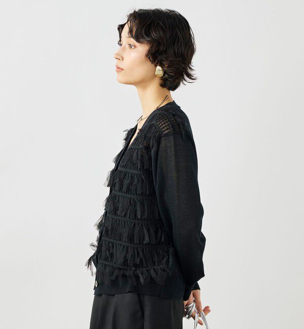 NOLLEY'S「《手洗い可能》チュールフリンジVネックカーディガン」|カーディガン|
