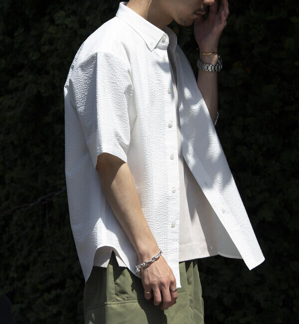 GLOSTER「【GLOSTER/グロスター】シアサッカー ボタンダウン半袖シャツ」|シャツ・ブラウス|