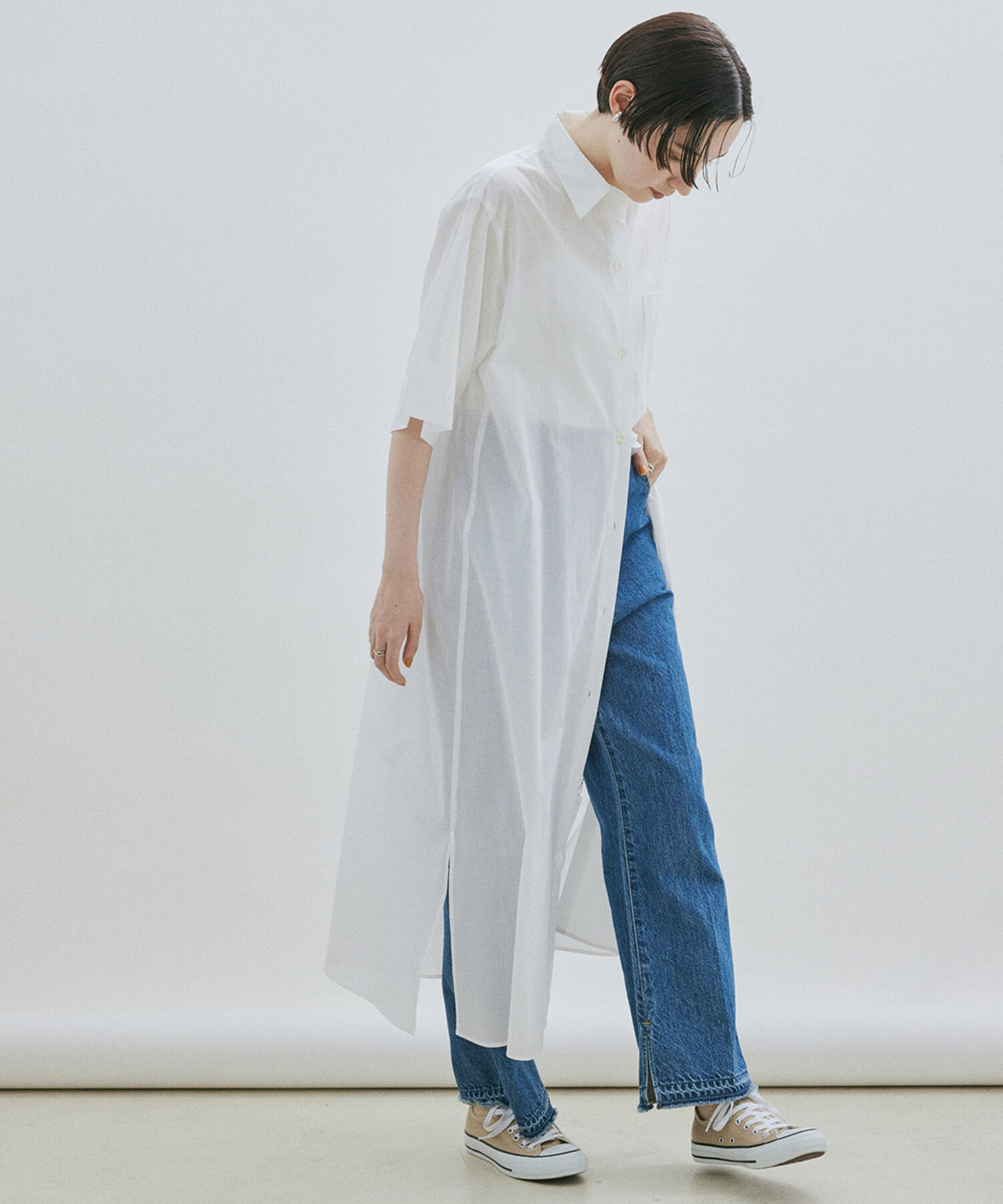 SALON adam et rope'「ワッシャーローンシャツワンピース / 無地・ストライプ」|その他|ホワイト(10)