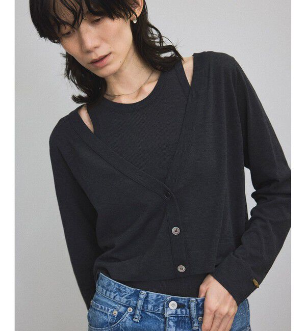 SALON adam et rope'「ハイツイストコットンVネックカーディガン」|カーディガン|チャコール(06)