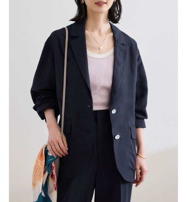 ROPE「レーヨンリネン ライトジャケット【セットアップパンツ・ワンピース対応】」|テーラードジャケット|ネイビー(40)