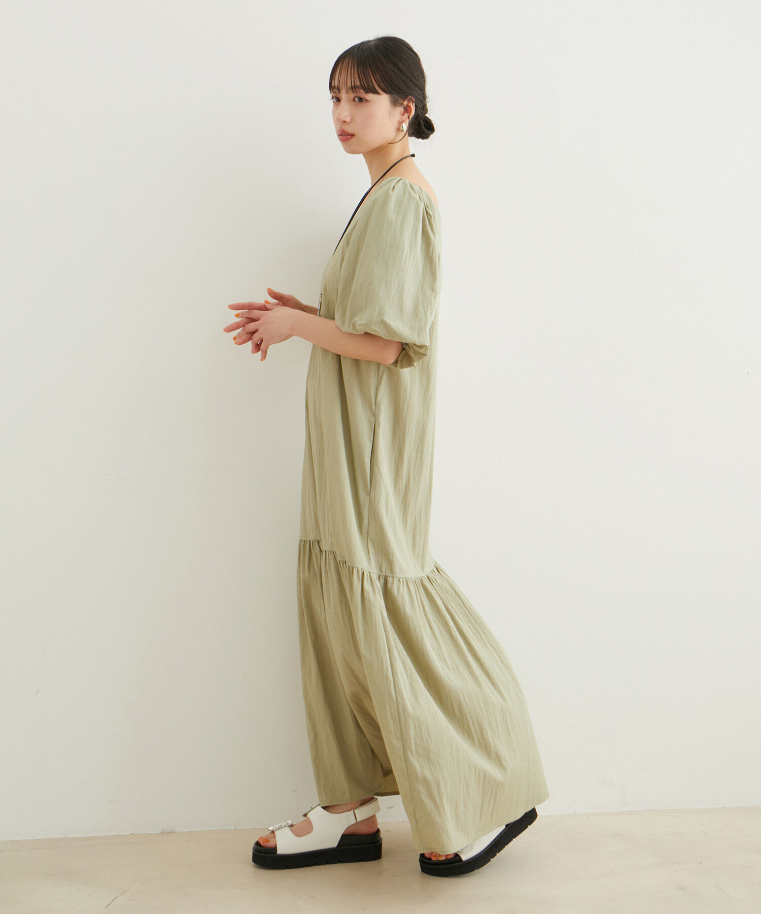 VIS「袖ボリューム裾ギャザーワンピース」|ワンピース|