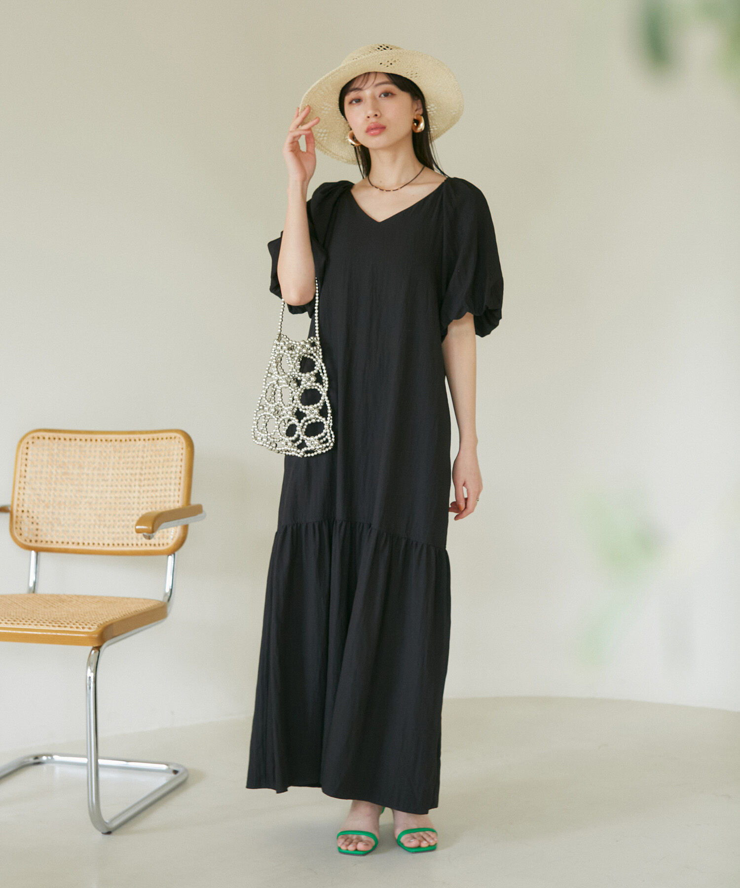 VIS「袖ボリューム裾ギャザーワンピース」|ワンピース|