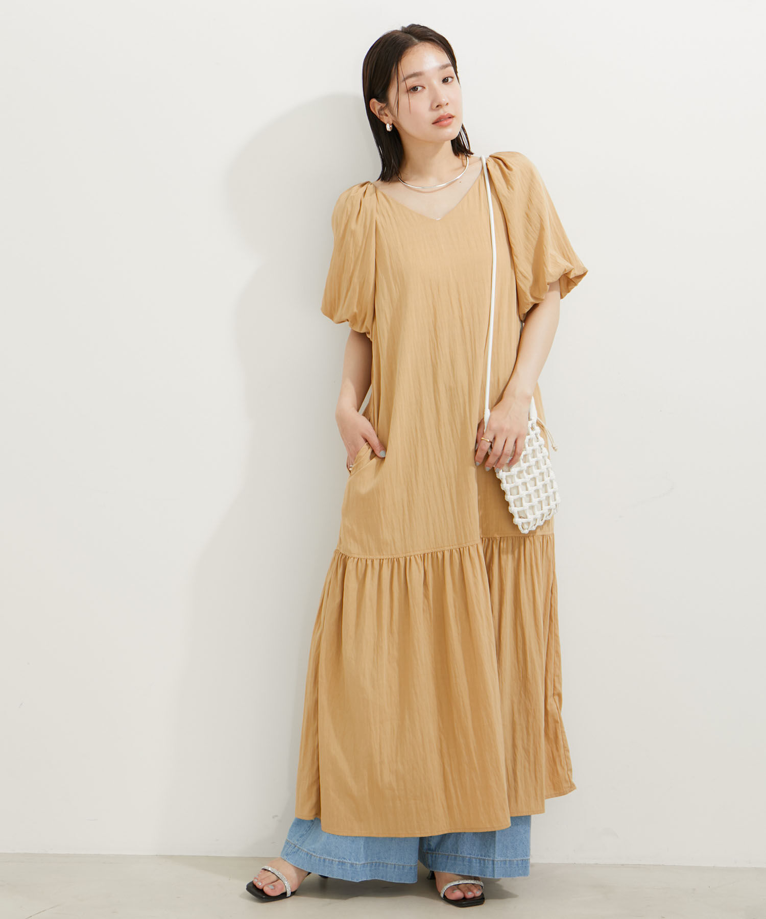 VIS「袖ボリューム裾ギャザーワンピース」|ワンピース|ベージュ系(28)