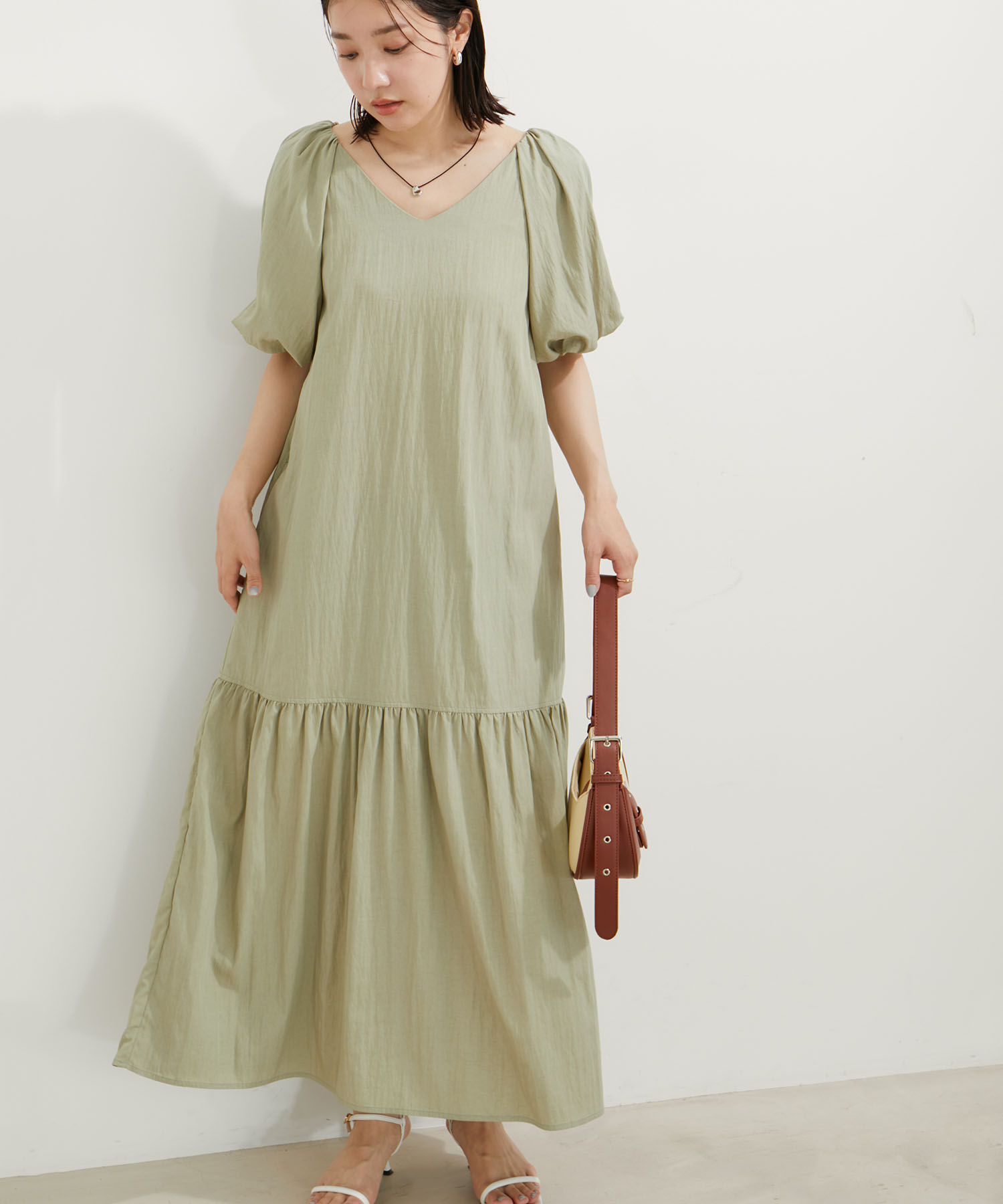 VIS「袖ボリューム裾ギャザーワンピース」|ワンピース|オリーブ(37)