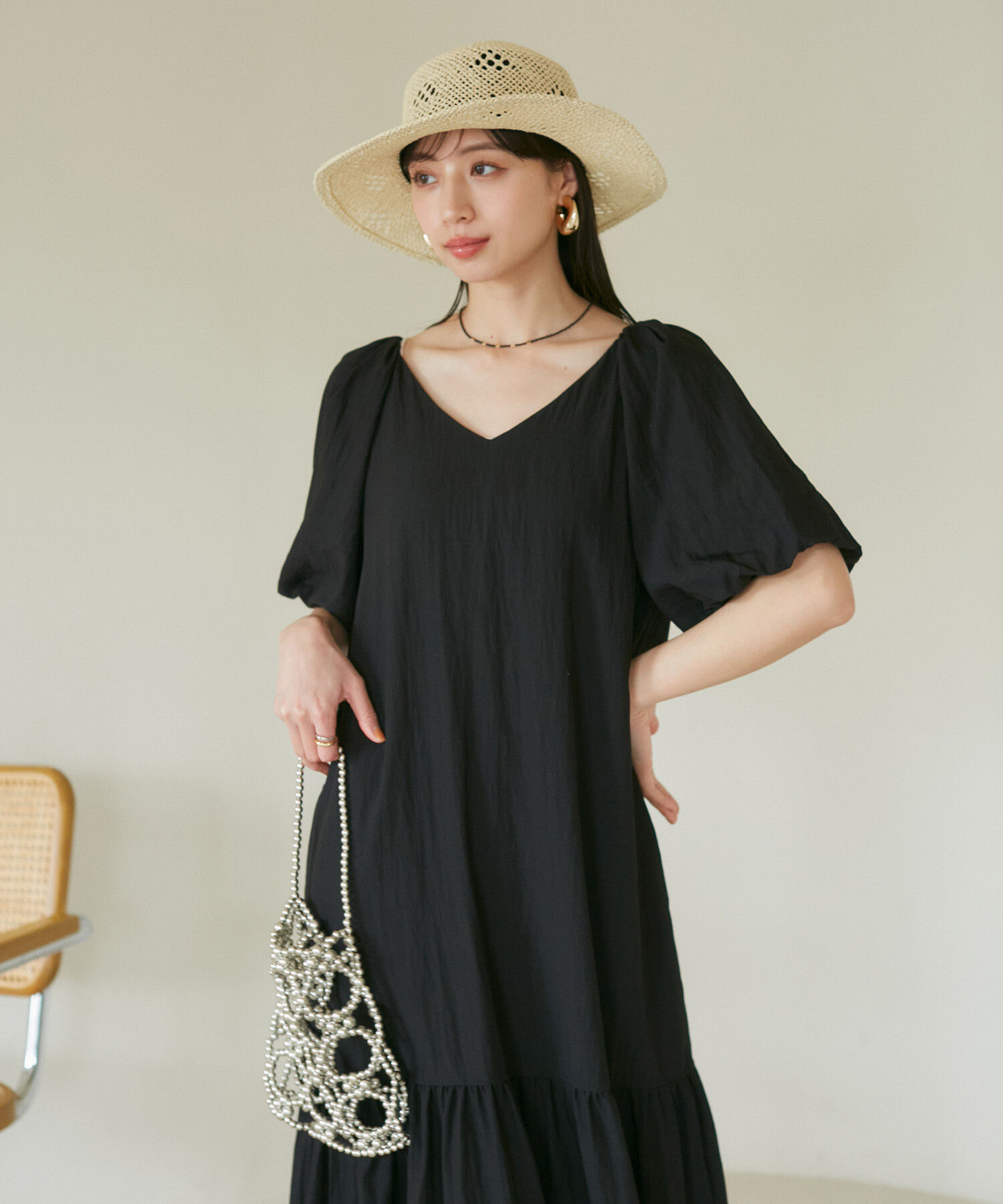 VIS「袖ボリューム裾ギャザーワンピース」|ワンピース|