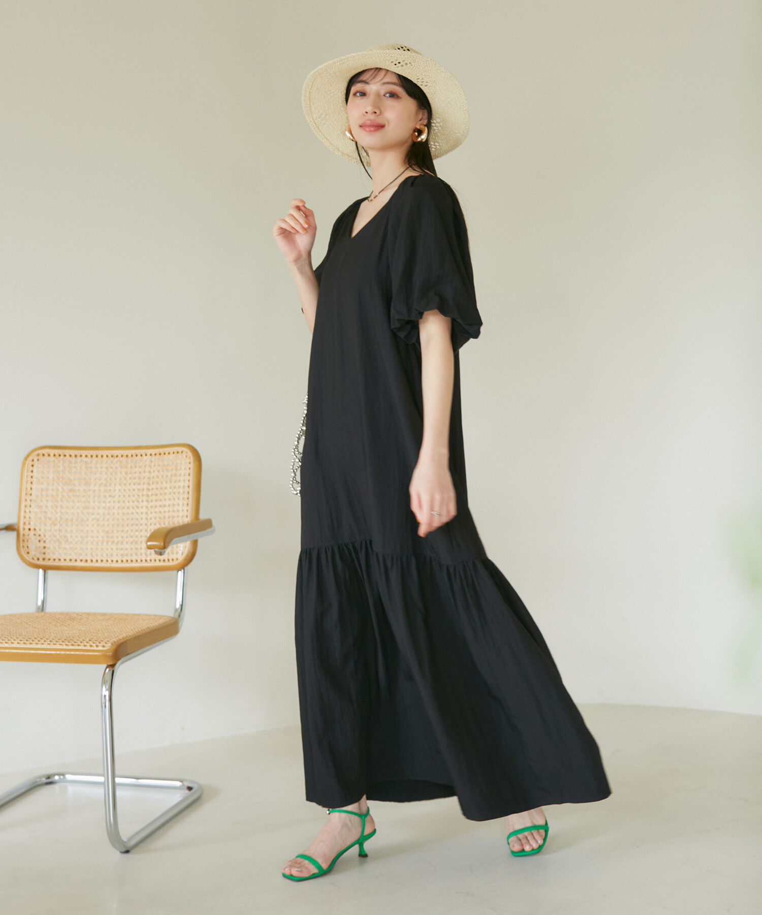 VIS「袖ボリューム裾ギャザーワンピース」|ワンピース|