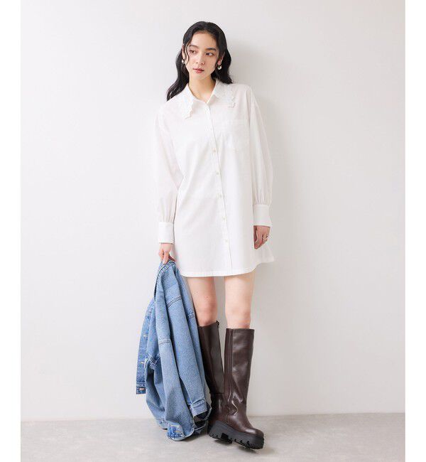 VIS「襟レース付きミニ丈シャツワンピ」|ワンピース|