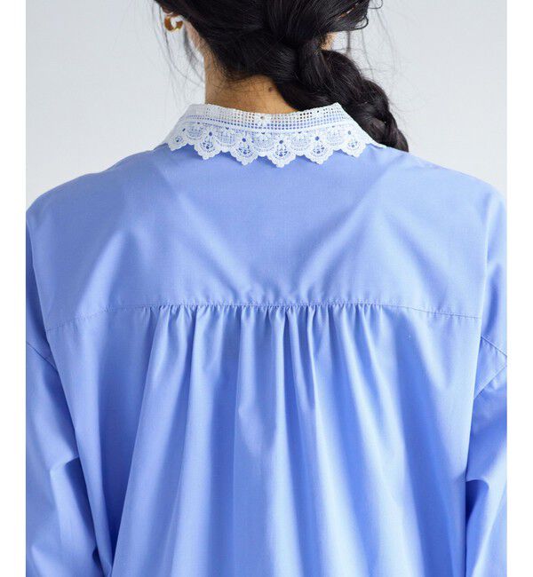 VIS「襟レース付きミニ丈シャツワンピ」|ワンピース|