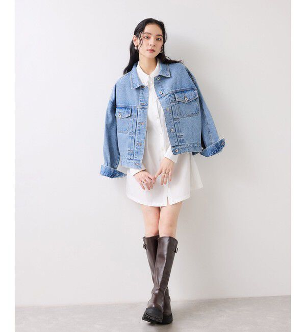 VIS「襟レース付きミニ丈シャツワンピ」|ワンピース|