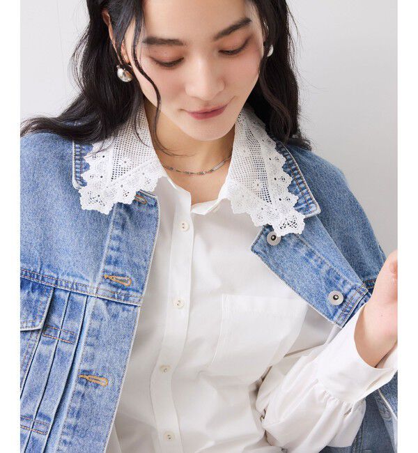 VIS「襟レース付きミニ丈シャツワンピ」|ワンピース|