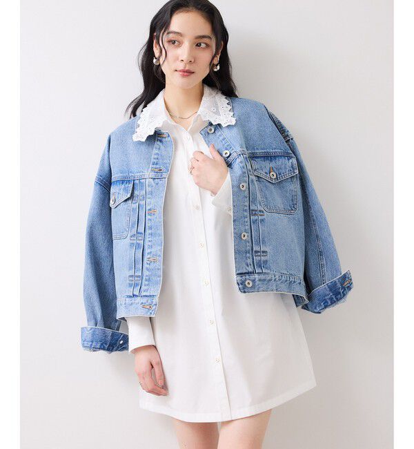 VIS「襟レース付きミニ丈シャツワンピ」|ワンピース|