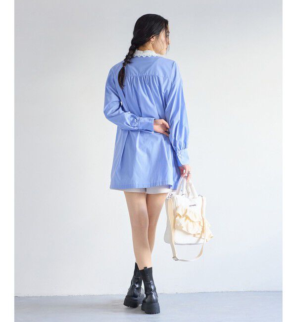 VIS「襟レース付きミニ丈シャツワンピ」|ワンピース|