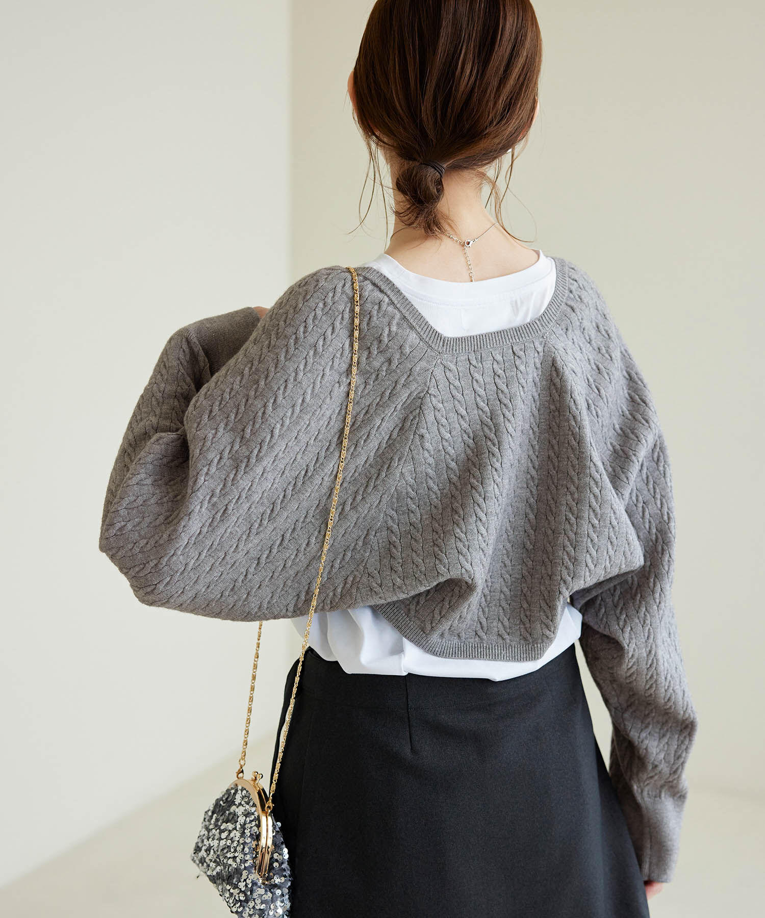 ROPE PICNIC PASSAGE「ケーブル編みニットアームボレロ」|カーディガン|