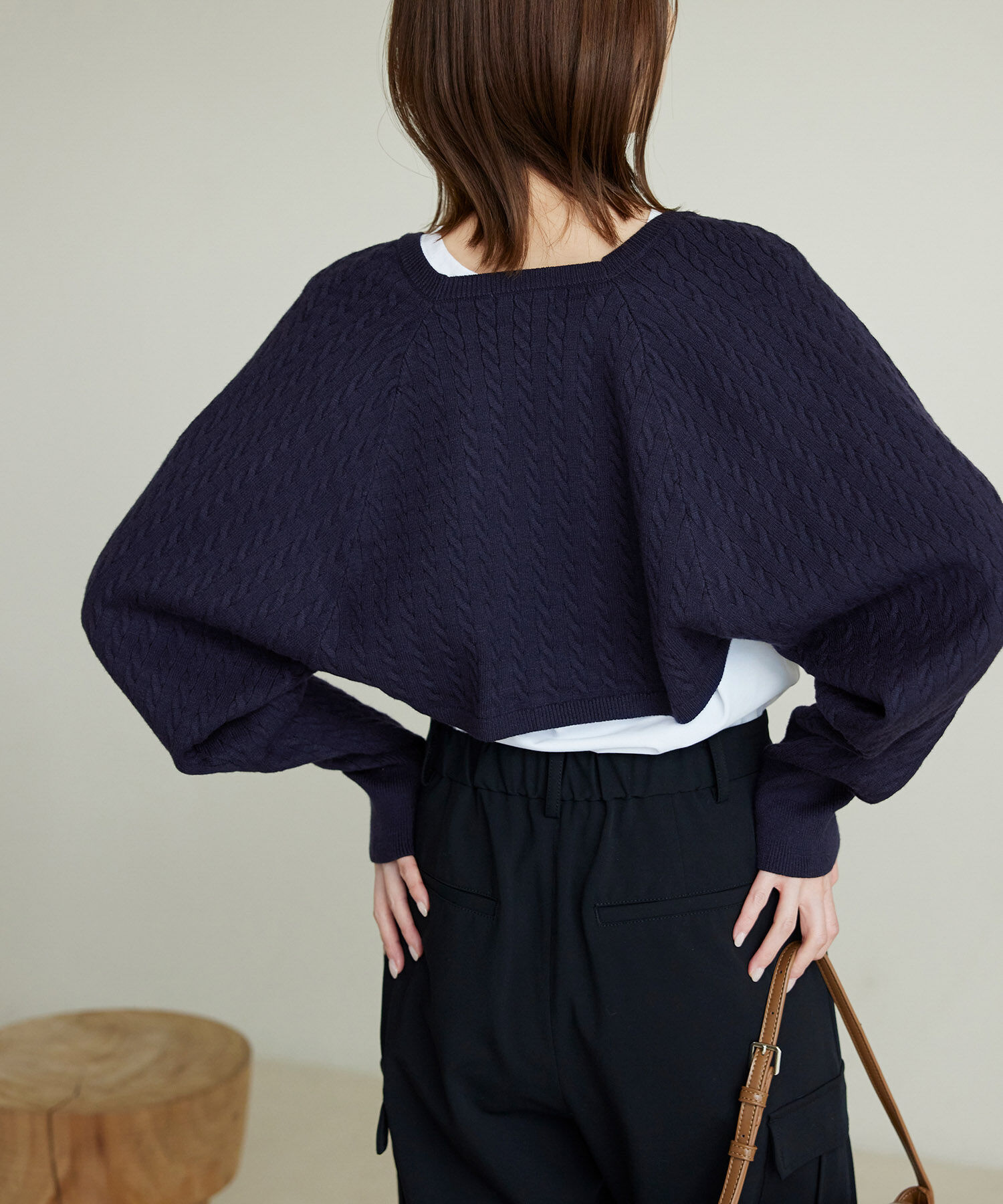 ROPE PICNIC PASSAGE「ケーブル編みニットアームボレロ」|カーディガン|ネイビー(40)