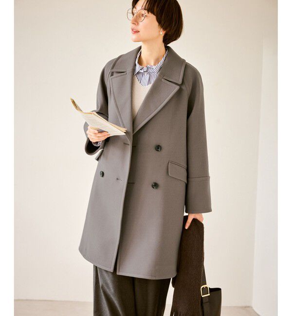 ジャージメルトン無地＆チェックオーバーPコート/一部WEB限定カラー