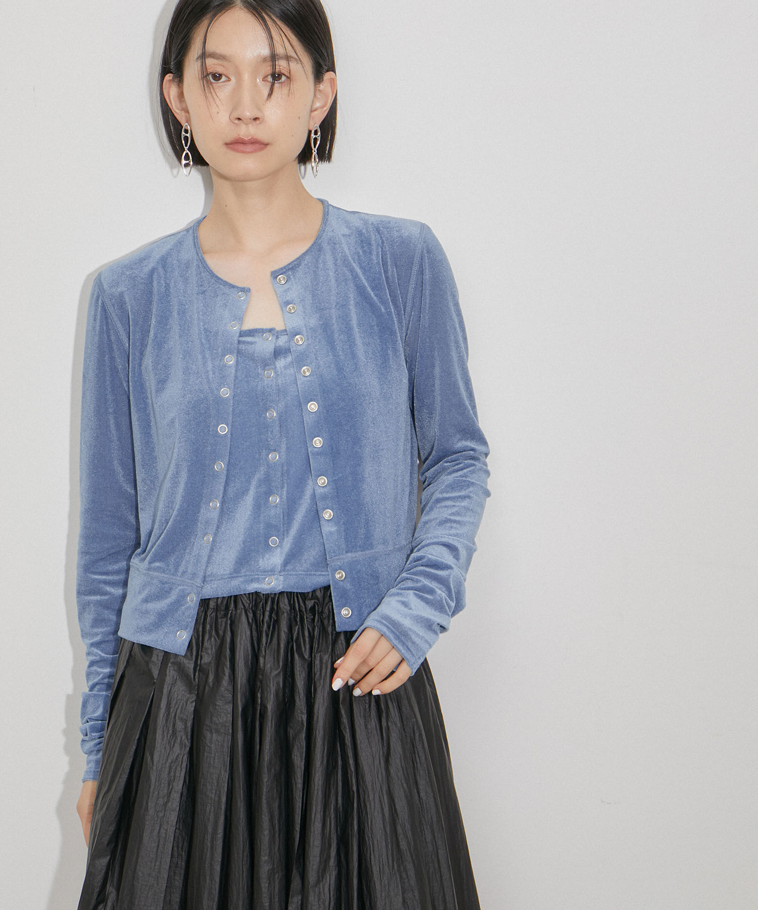 ADAM ET ROPE'「【洗える・ストレッチ】シアートリコットベロアカーディガン」|カーディガン|