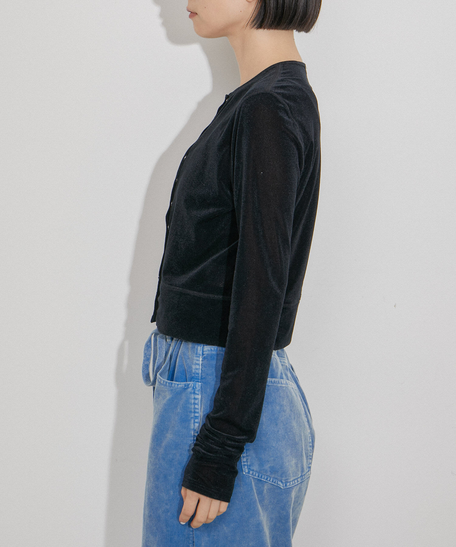 ADAM ET ROPE'「【洗える・ストレッチ】シアートリコットベロアカーディガン」|カーディガン|