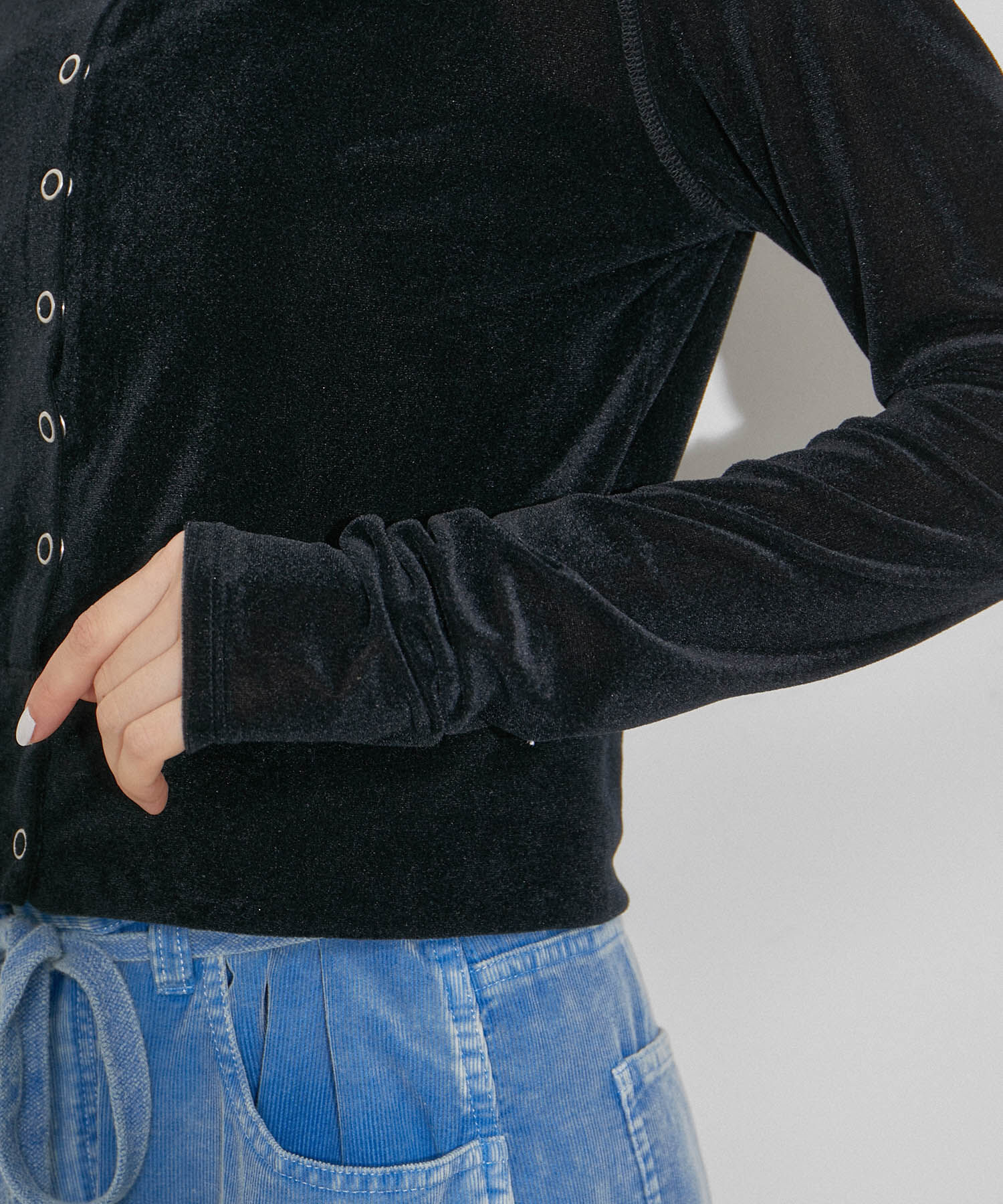 ADAM ET ROPE'「【洗える・ストレッチ】シアートリコットベロアカーディガン」|カーディガン|